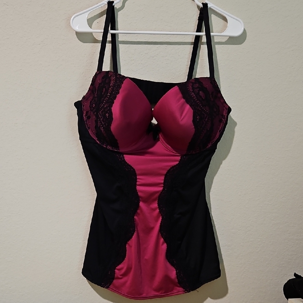 Elegant Black and Pink Lace Camisole